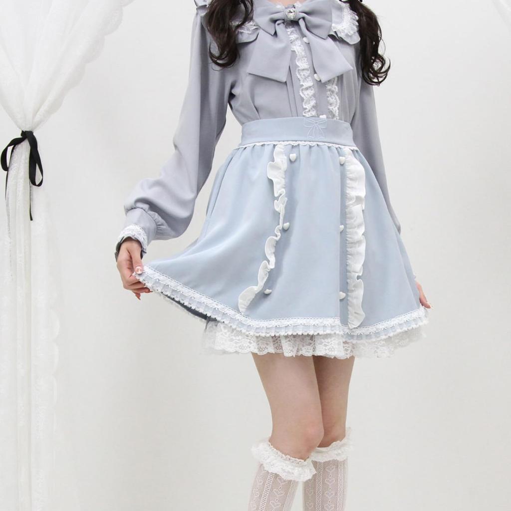 Yumetenbow Ribbon Embroidered Gathered Skirt 535201 Pink X White