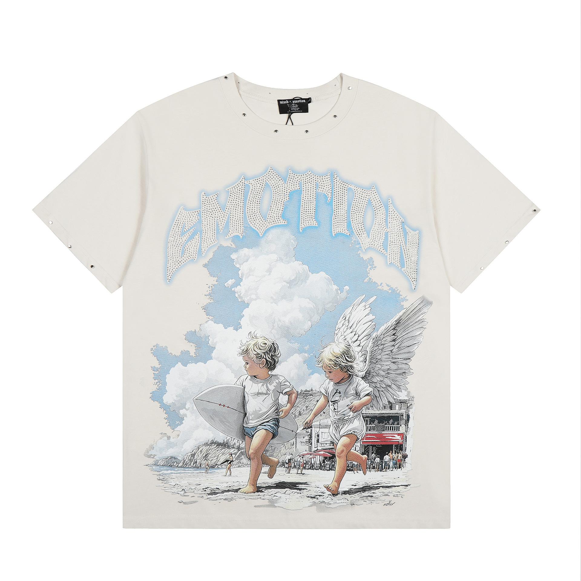 Diamond Letter Retro Angel Print Beauty Tide Summer Men S And Women S Casual Loose Short Sleeve T-Shirt S