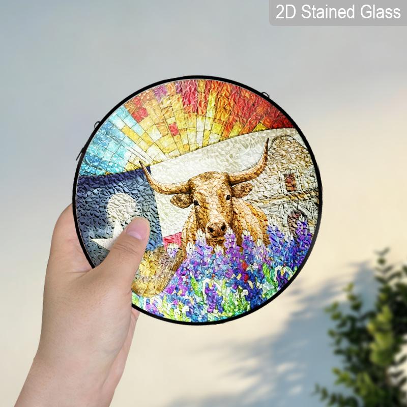 2D flacher Buntglas-Christgeschenk-Fensterdekoration, 6,3/7,87 Zoll Yak Religiöse farbige Glasplatte mit Kette, Charmante christliche Sonnenfänger