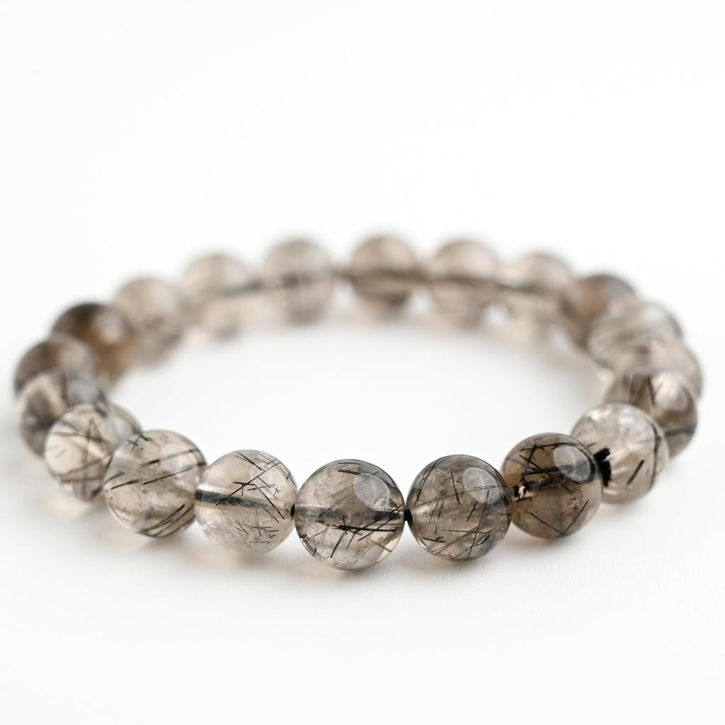 Brățară Cuarț Rutilat Fumuriu Negru Turmalină în 16cm Încheietură Putere Naturală Limitată Rugăciune Noroc Feng Shui [Eigado] (Cuarț Negru), Piatră de 9,5 mm,