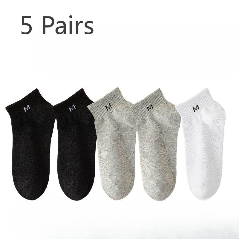 

5 пар мужских весенне-летних тонких носков, однотонных, с надписями, дышащих, с нескользящей пяткой 5 Pairs