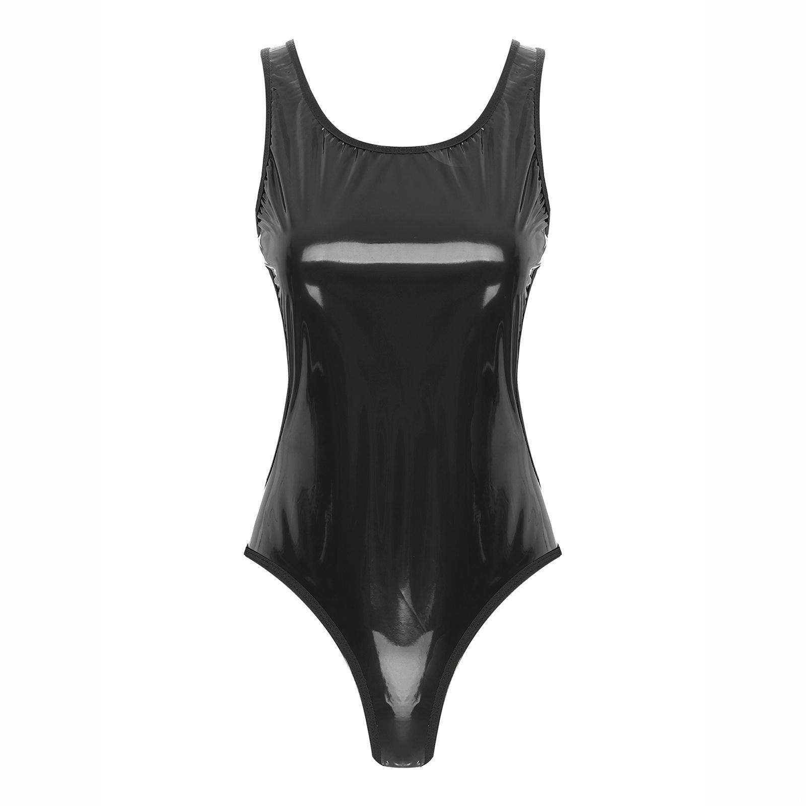 

Жіночий купальник з мокрим ефектом, з відкритою спиною, без рукавів, з U-подібним вирізом, комбінезон, боді для вечірки біля басейну чорний