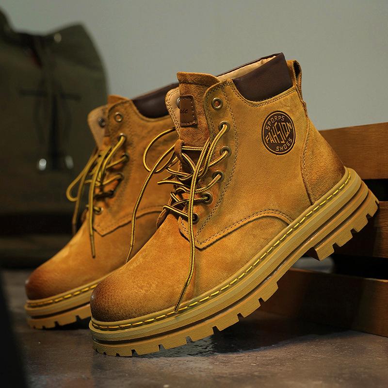 Rhubarb Boots Martin Boots Spring and Autumn Men's Leather Boots 2025 New Heightening Thick-soled Tooling Short Boots