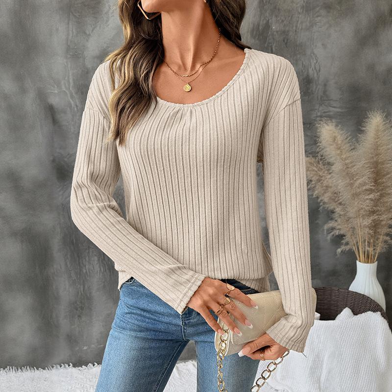 Autumn Winter Round Neck Lace Hollow Out Tee Women Long Sleeve Sexy Backless Pullover Knitting T-shirt Top