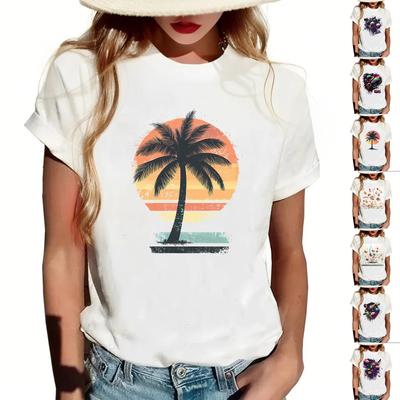 Lässiges, bedrucktes T-Shirt mit Rundhalsausschnitt und kurzen Ärmeln für Damen