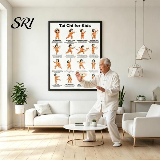 Tai Chi Chair Exercise Poster Workout Unframed Routine Clear Visual Instructions Low Impact Guide Seated Chart for Seniors Beginners Gentle