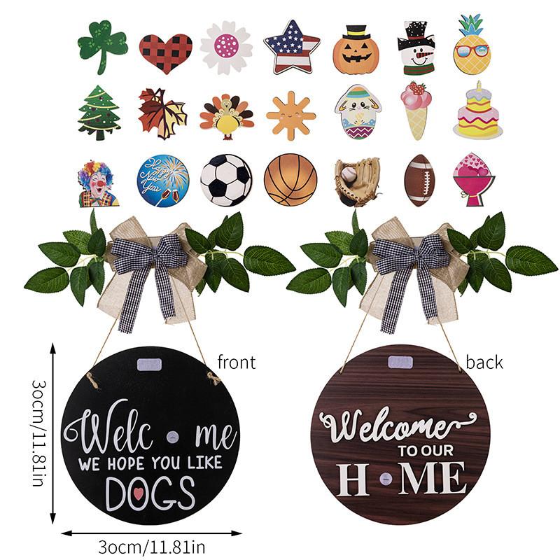 Doublesided Versatile Welcome Door Hanger With Seasonal Floral Wreath Design
