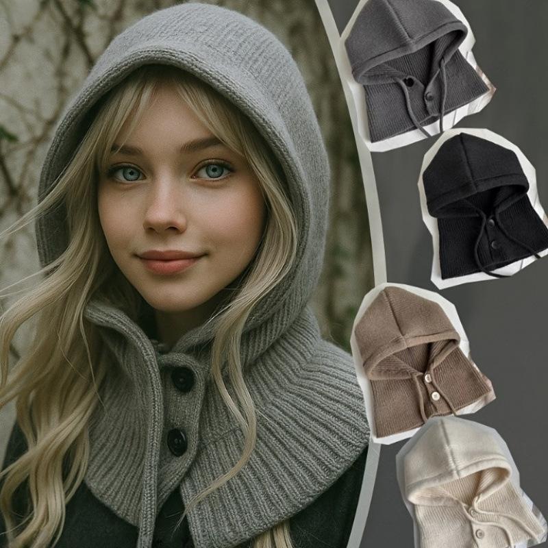 Winter Warm Hooded Scarf Hat Knit Balaclava for Women Men Winter Neck Gaiters Beanie Skull Cap Drawstring Neck Warmer Fashion