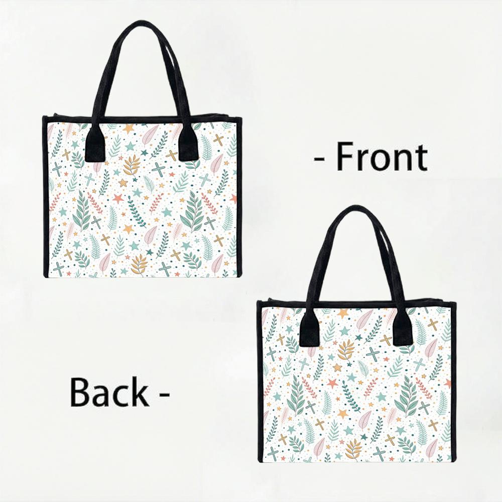 Boho Leaves Print Tote Bag Casual Large Capacity Portable Daily Shopping Shoulder Handbag