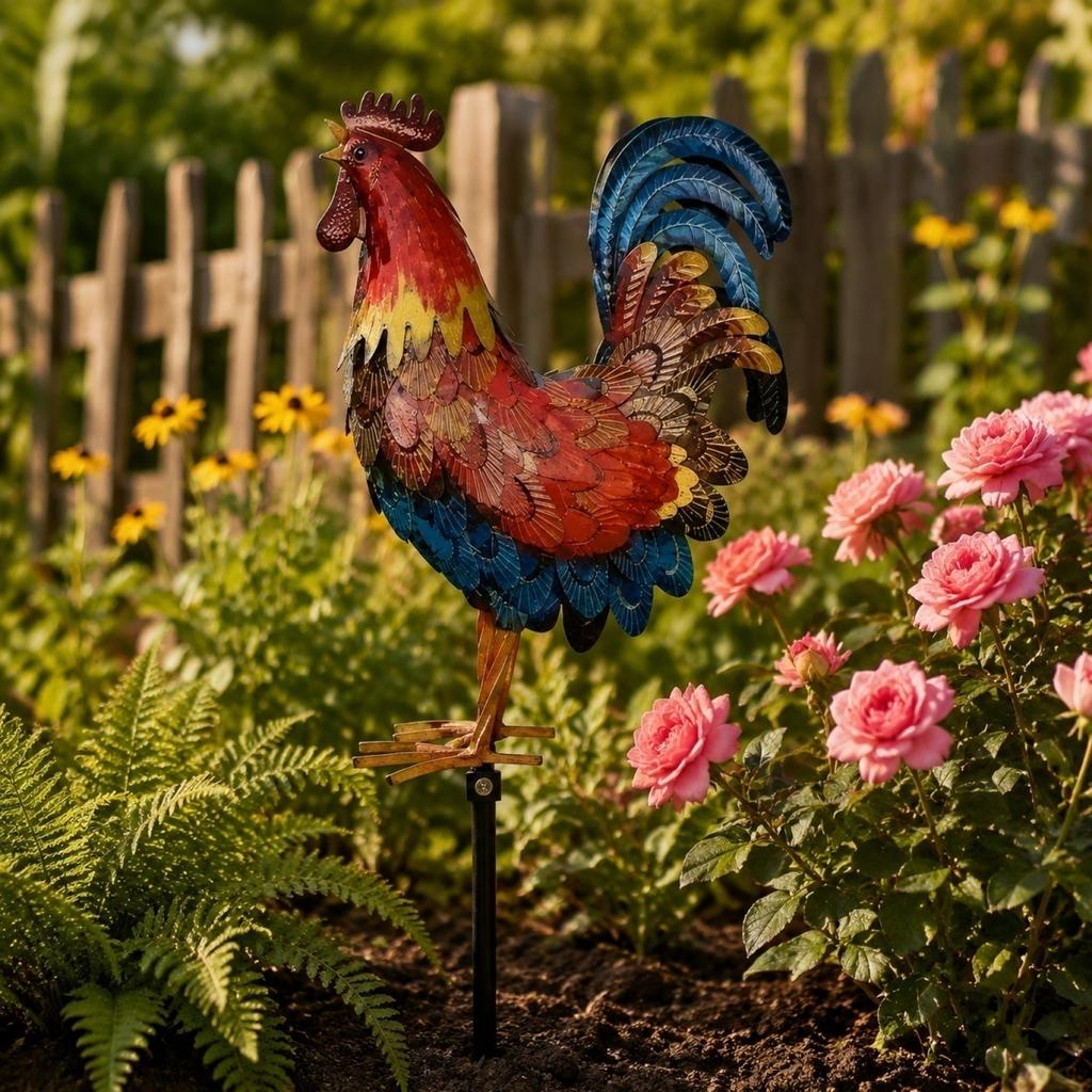 Paletto Gallo da Giardino Esterno Decorazione per Cortile in Metallo Ornamento per Prato per Uso su Patio, Prato e Giardino Durevole Resistente alle Intemperie