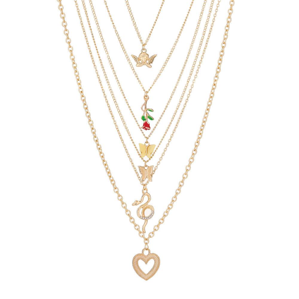 Elegant Butterfly Flower Heart Necklace Set With Unique Geometric Design For Women