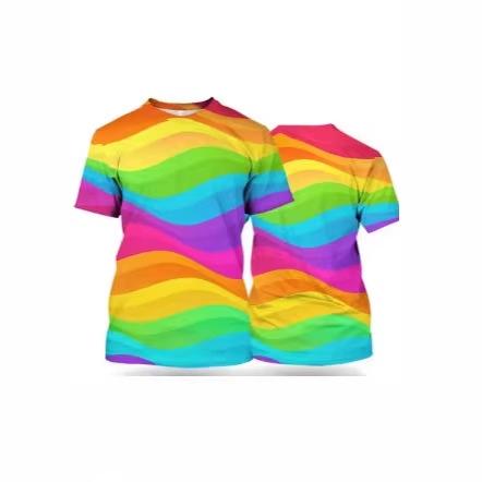 Rainbow T-shirt Unisex short-sleeved top T-shirt New carnival printed T-shirt Red and yellow pattern oversized men's clothing