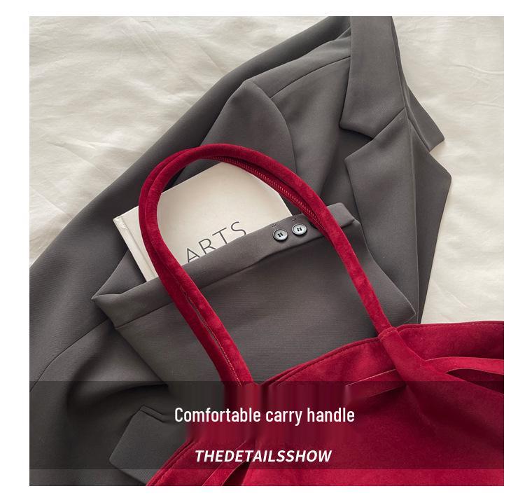 Women's Suede Pleated Tote Bag - Large Capacity, Retro Korean Style Shoulder Handbag for Autumn/Winter 2025