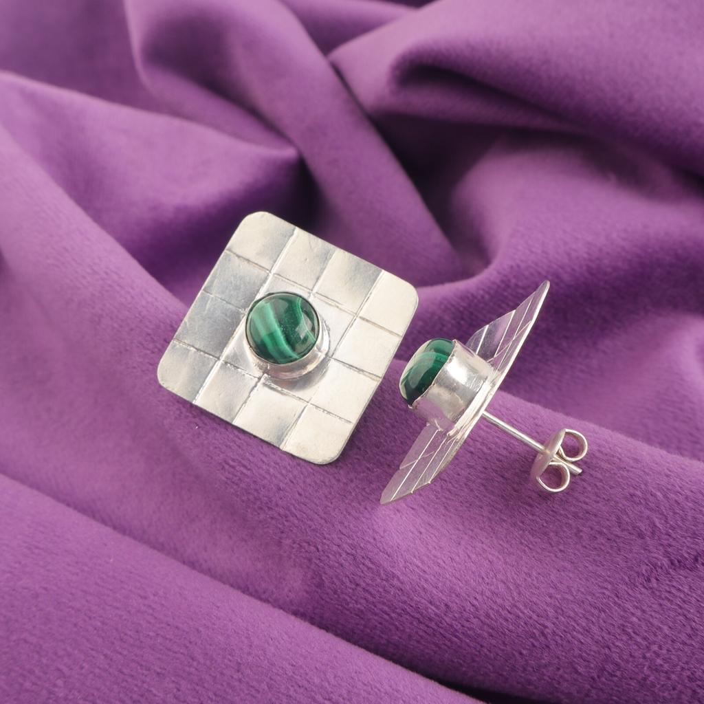 Natural Malachite 925 Silver Wedding Gift New Stud Heart Chakra Earrings Jewelry EE-146-38