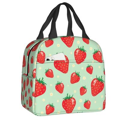 Custom Summer Strawberries Lunch Bag Women Thermal Cooler Insulated Lunch Box for Adult Office Thermal Bags Lunchbag