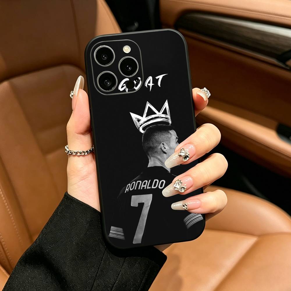NO 7 Ronaldo Football Phone Case For iPhone 12 13 14 15 16 17 Pro Max, Lightweight and practical Soft Black Cover