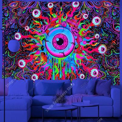 Psychedelic Eye of God UV Reactive Tapestry for Witchcraft Hippie Wall Hanging Bohemian Mandala Art Aesthetic Room Wall Decor