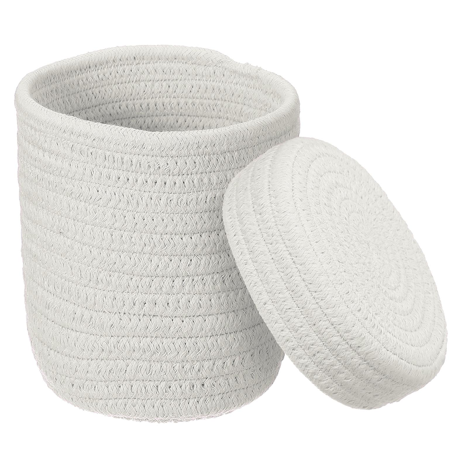 

Uxcell Small Cotton Rope Woven Storage Basket, Shelf Closet Storage Gift Woven Baskets Cute Nursery Box Bin Decor Round with Lid білий