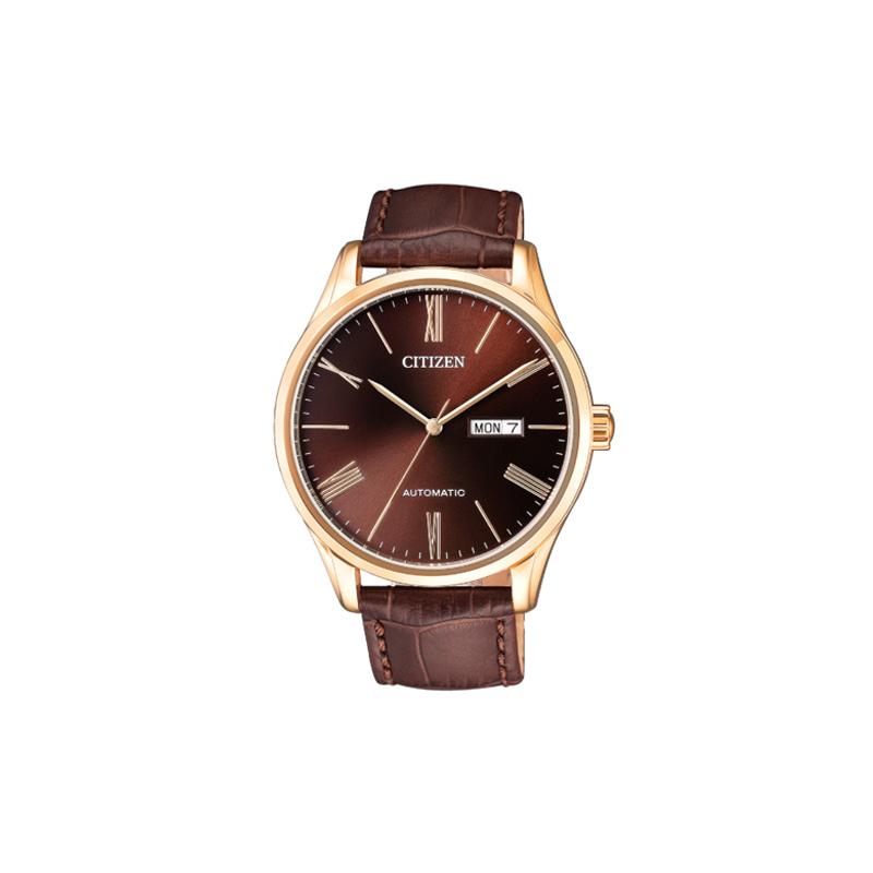 

CITIZEN 50 meters waterproof mechanical movement cowhide strap 41mm men s watch brown dial NH8363-14XB золотий