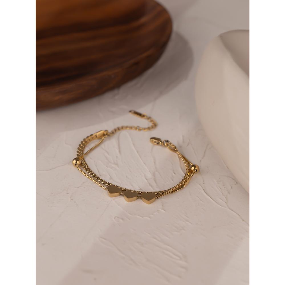 Yhpup Romantic Heart Stainless Steel Bracelet for Women Charm Gold Color Snake Chain Layered Bracelet Jewelry Girlfriend Gift