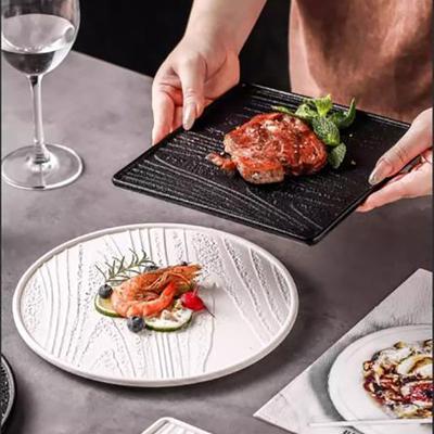 12 Inch Ceramic Western Steak Flat Plate Black White Frosted Breakfast Dessert Dishes Square Dinner Plate Kitchen Cooking Tools