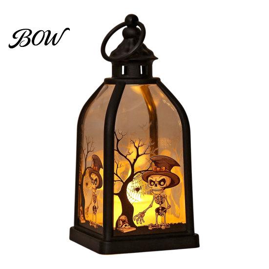 Halloween Party Decorations Candle Lantern, Decorative Spooky Witch Skeleton Pumpkin Tabletop Accessory Light for Haunted House, Front Porch,