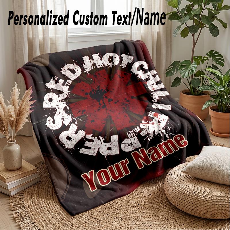 Red Hot Chili Peppers Custom Flannel Throw Blanket Print Your Name Text Soft Warm Blanket Holiday Present