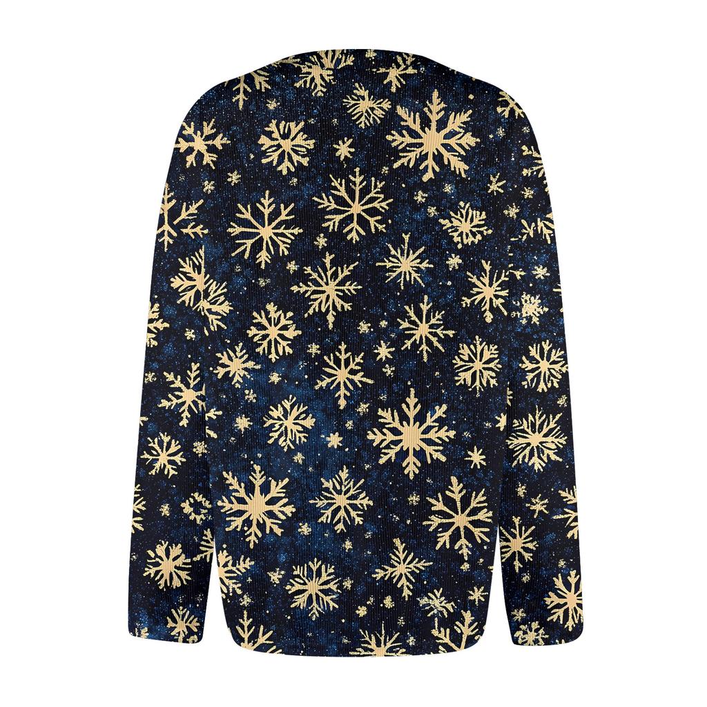 Damemote juletrykt langermet strikket cardigan-jakke med knapp