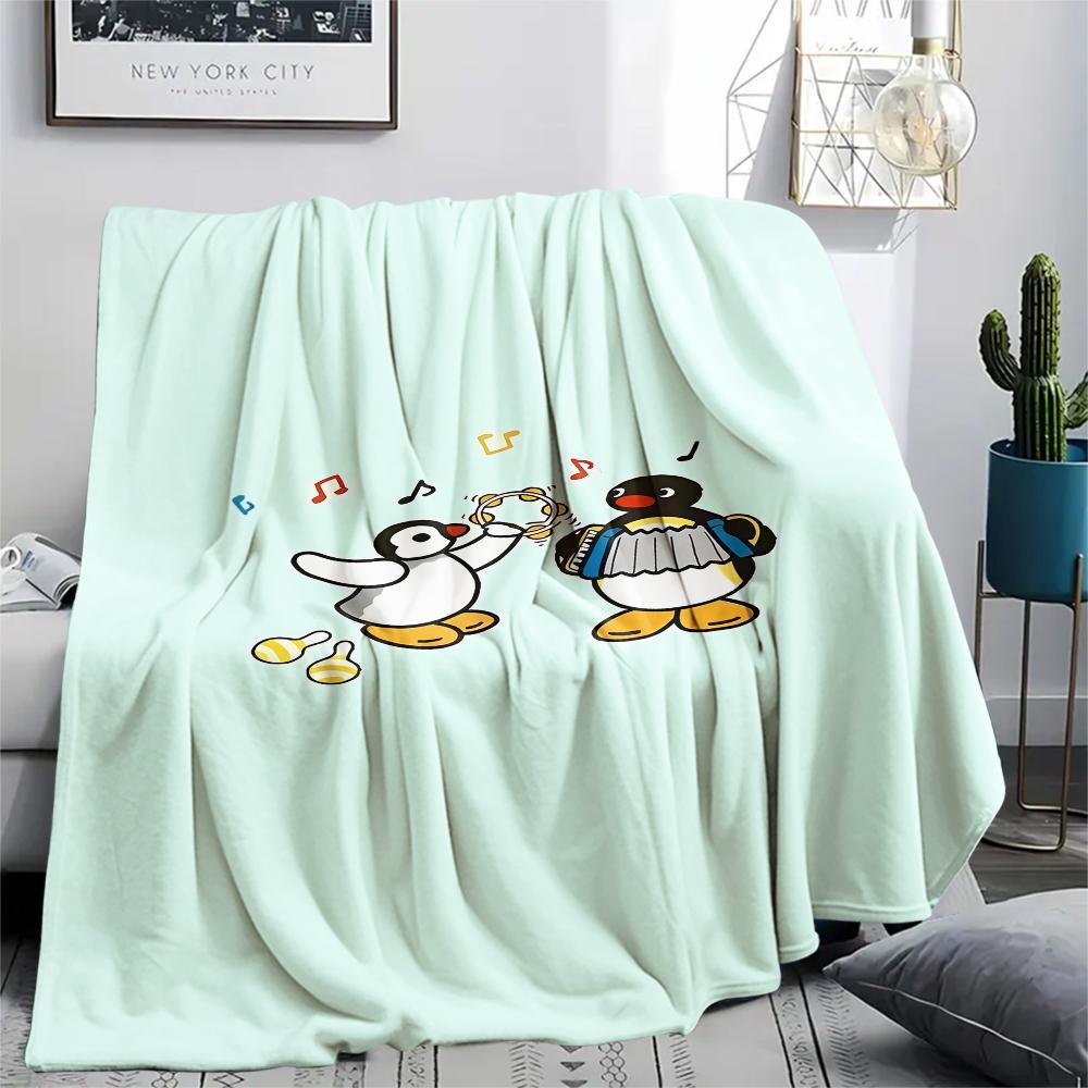 1PC PINGU Print Flannel Blanket, High Quality All Seasons, Home Decor, Warmth and Comfort, Perfect for Christmas Gifts