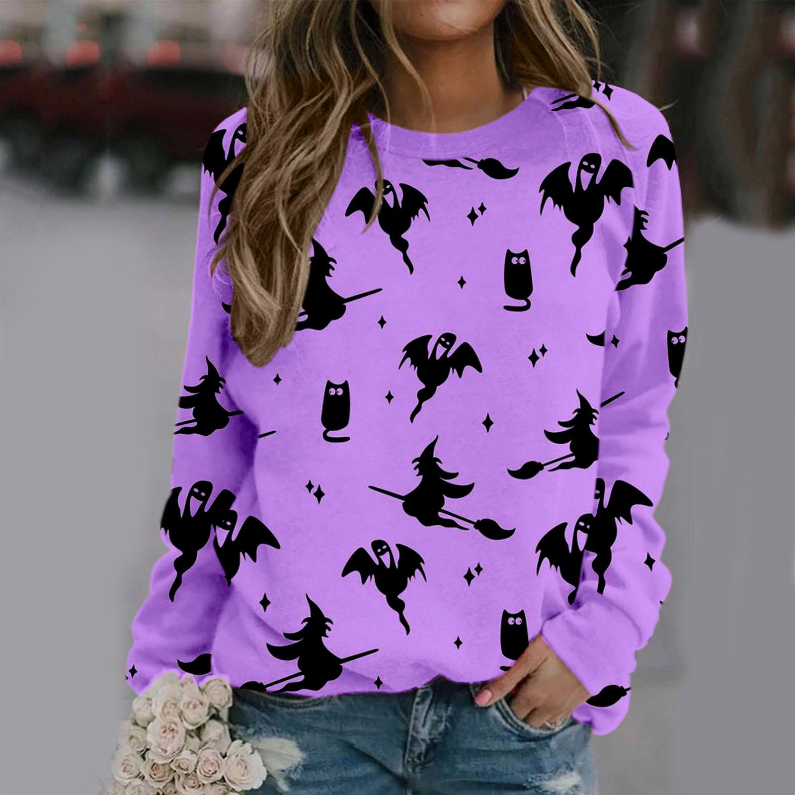 

Женская модная толстовка с длинным рукавом и принтом на Хэллоуин XL фиолетовый
