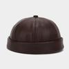 PU Leather Brimless Hat Retro Melon Skin Caps High Quality Docker Cap  Autumn Winter