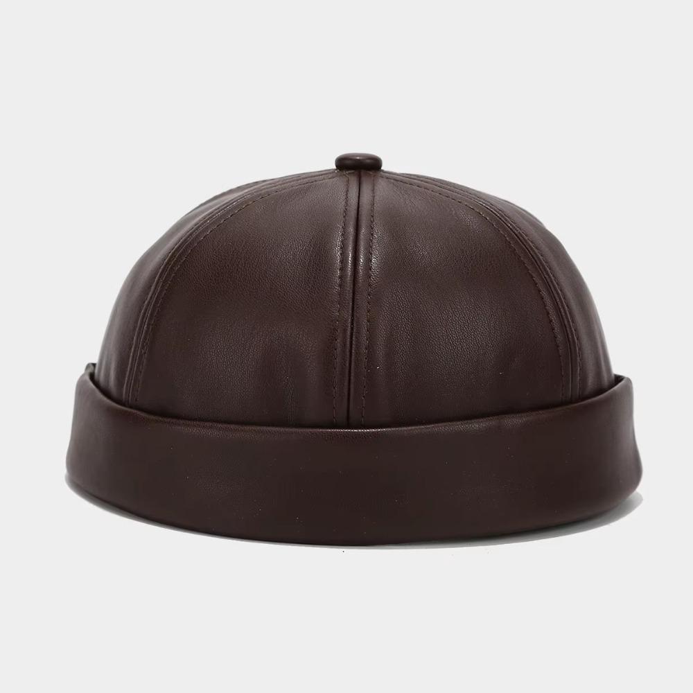 PU Leather Brimless Hat Retro Melon Skin Caps High Quality Docker Cap  Autumn Winter