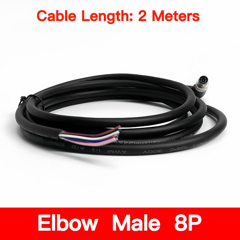 2Meters M8 Sensor Connector Male & Female, 3/4/5/6/8 Pin Waterproof Cable Plug, Integrated Injection Molding for Industrial Use