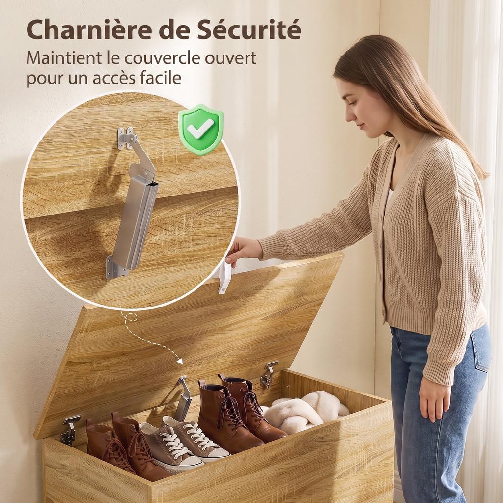 Storage Chest with Hinged Lid, 80 x 40 x 45 cm, Natural Wood