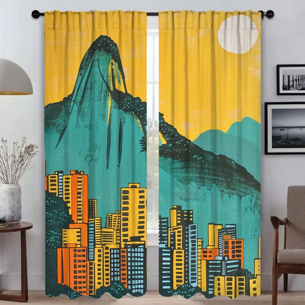 Mountain City Kitchen Curtains for Camera Modern Living Room Curtains 2 Pieces Blackout Curtain Halloween Decoration Shades Home