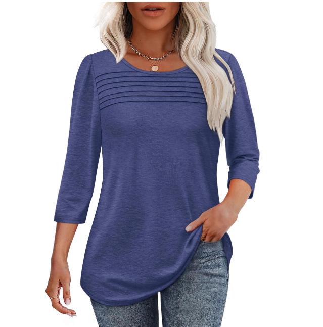 

2025 Spring/Summer European American Solid Color Round Neck Long Sleeve Striped T-shirt XL
