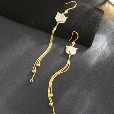 Orecchini con nappa di volpe Temperamento femminile Orecchini lunghi coreani semplici Orecchini Eleganti orecchini squisiti di moda femminile di tendenza