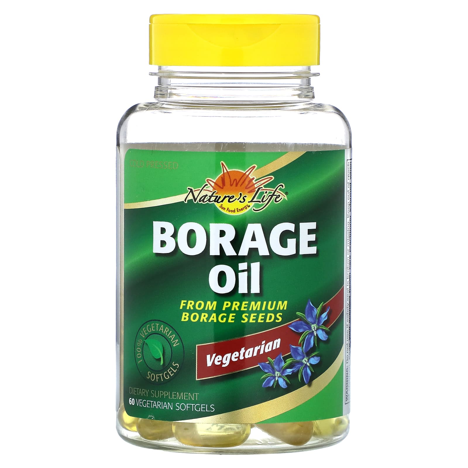 

Nature S Life, Veggie Borage Oil, Veggie Softgels, 60 Softgels (1,000Mg per Softgel)