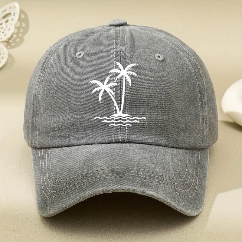 Vintage Palm Tree Print Design Baseball Cap Men Women Unisex Washed Cotton Truck Driver's Father's Sun Hat