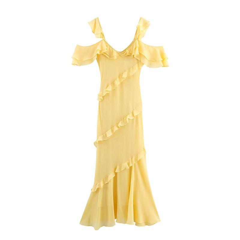 

Kaslead New Women clothes Western Style Fashion Simple Patchwork Laminated Decoration Dress 1223459 Yellow L
