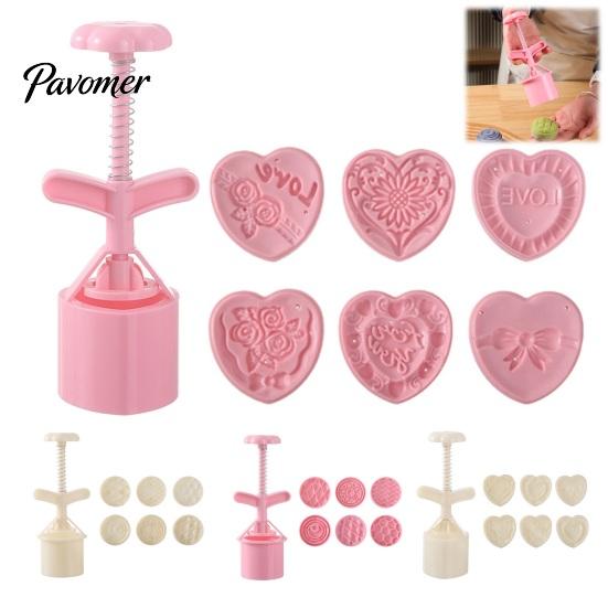 Kitchen Tools for Desserts Hand-Pressure Moon Cake Mould Set, 6 Interchangeable Cookie Pumpkin Pie Molds Cutters Design, Plastic Biscuit Press