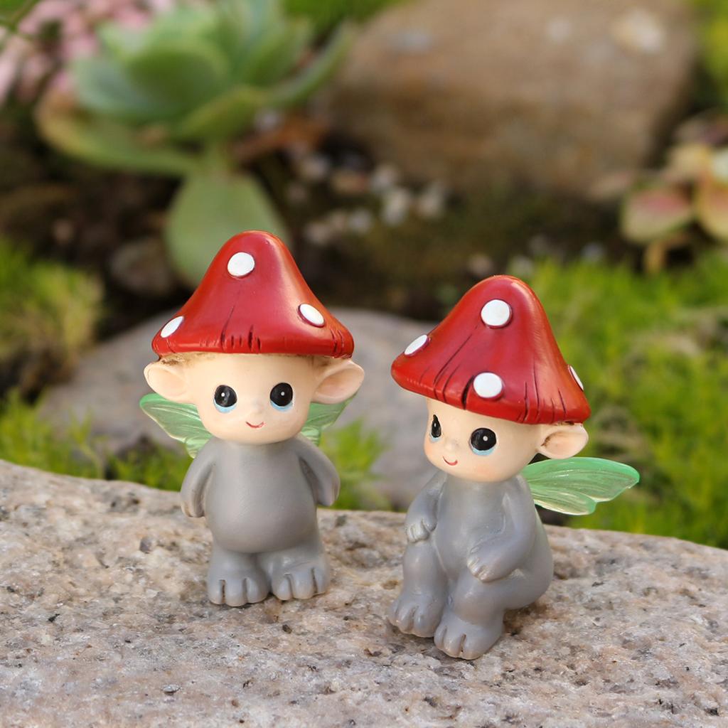 2-tlg. Leuchtende Flügel Pilz-Elfen, Garten Bonsai Pilz-Elfen-Ornament, Harz-Handwerk