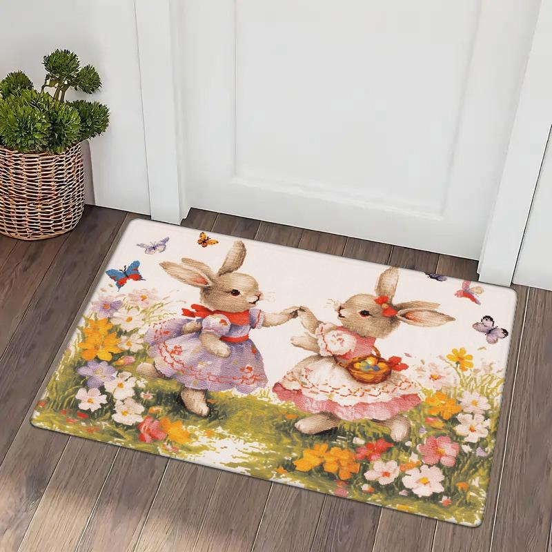 Soft and warm flannel Easter Bunny dance mat, non-slip machine washable floor mat
