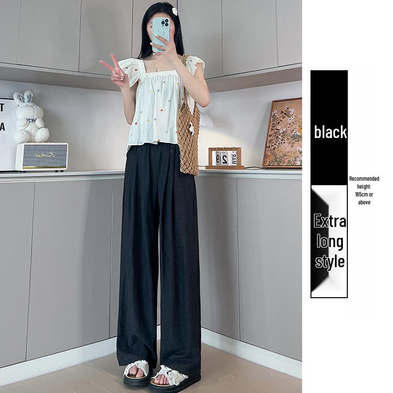 Women's Summer 2024 Ice Silk Wide-Leg Pants - White Textured Casual Petite Style