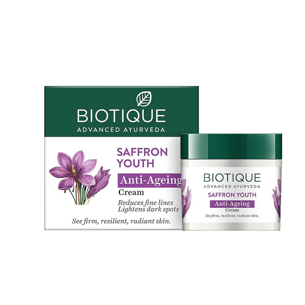 

Biotique Крем-увлажнитель для лица Saffron Dew Youthful Glow 50 г | Антивозрастной натуральный уход за кожей | Усиление сияния для всех типов кожи