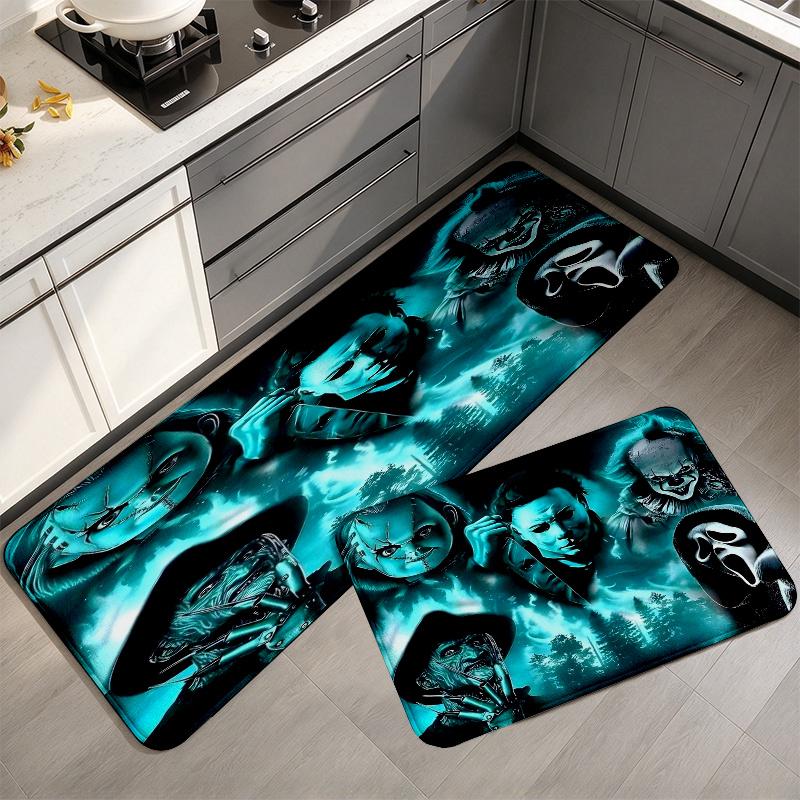 Horror Halloween Flannel Kitchen Mat Christmas Soft Area Rug Non Slip Floor Carpet Home Decoration