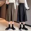 Women's Black High-Waist Leather Skirt: Autumn/Winter, Plus Size, Slimming, Mid-Length Umbrella Skirt