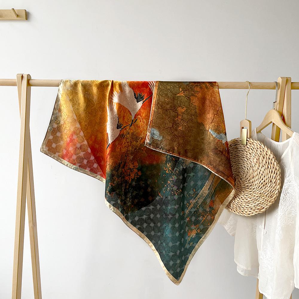 New Spring Style Big Square Scarf Light Luxury Fashionable Silk Scarf for Women Versatile Dunhuang Feitian Thin Printed Sunscreen Scarf