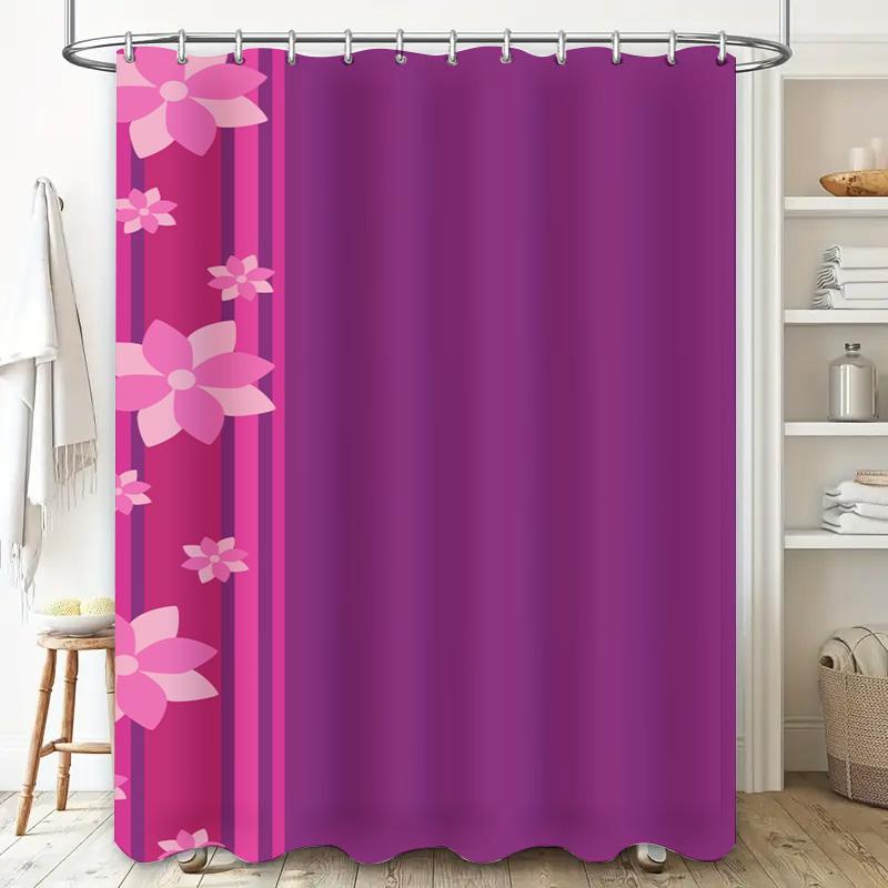 Pink Purple Shower Curtain With Blossom Floral Design For Bathroom Decor Waterproof Fabric