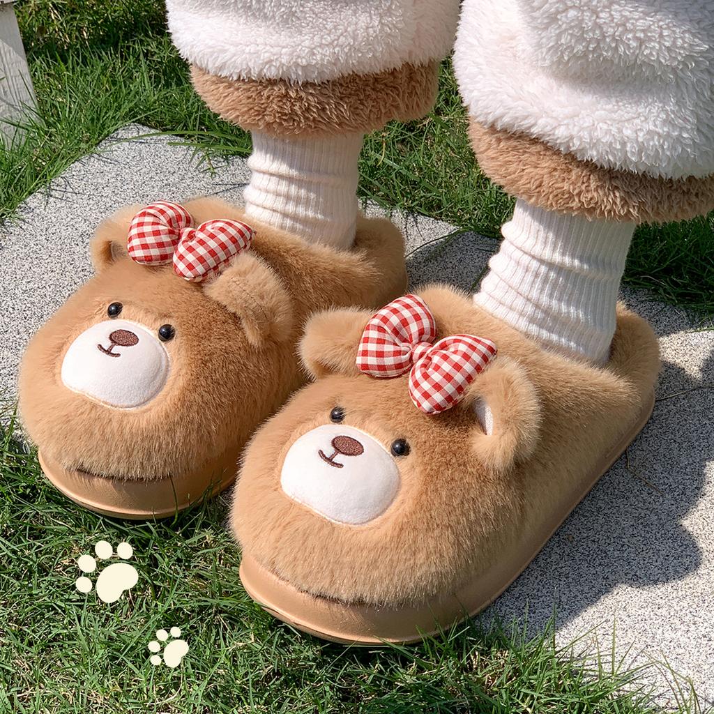 Cartoon Women Home Slippers Plush Warm Thick Bottom Slides Cute Soft Non-slip Slippers Indoor Outdoor Men Casual Slippers